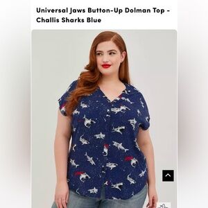 Torrid Universal Jaws Button Up Dolman Top - Challis Sharks Blue Size 2